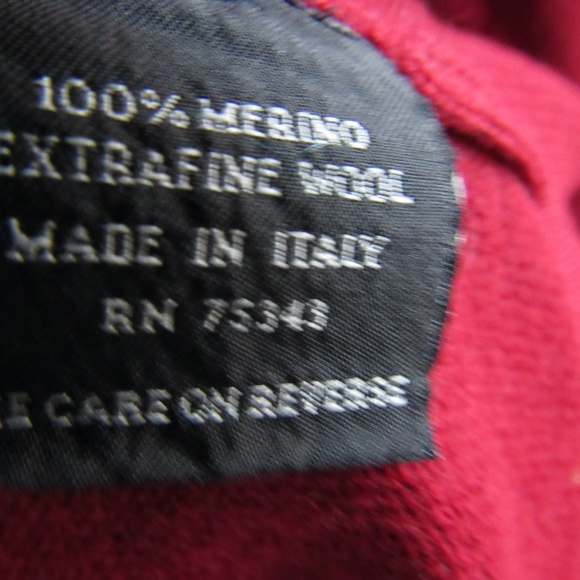 Mens XL Maroon  Sweater Red Fine Merino Wool Made in Italy Vneck Marco Fiori - Picture 6 of 8